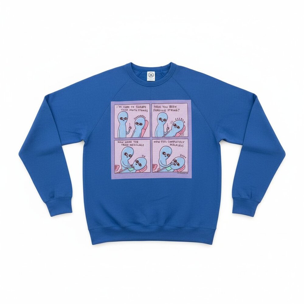 Strange Planet Merch Sweatshirt Dentist Mouth Stones Trash Necklace Size Large